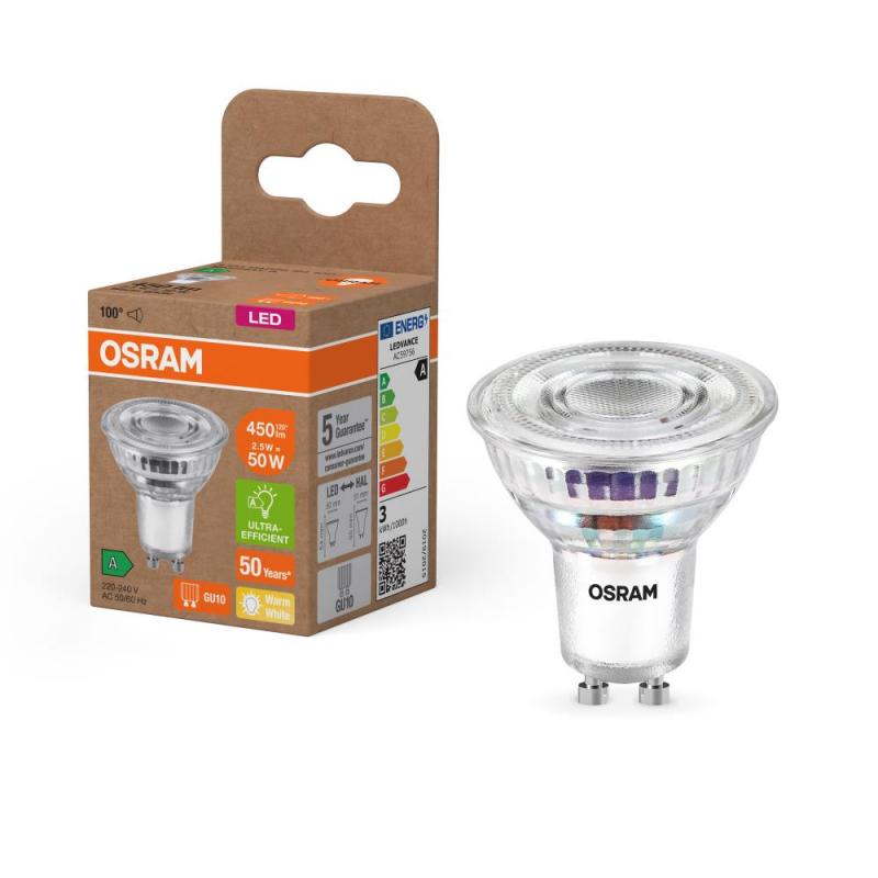 Osram GU10 PAR16 LED Strahler STAR besonders effizient 100° 2,5W wie 35W 2700K warmweißes Licht - Sehr gute Energieeffizienz